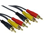 20m Triple PHONO RCA Cable - Premium Quality - 24k Gold - Male to Male - Left & Right Audio - Stereo - 2RCA - 2xRCA