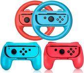 2 PCS Grips for Joy Con and 2 PCS Steering Wheel Compatible with Nintendo Switch Wheel, Family Sports Party Pack Accessories Compatible with Switch/Switch OLED JoyCon Controllers, (Blue and Red)