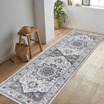 Topotdor Machine Washable Runner Rug 2'3x7 Ultra-Thin Area Rugs with Non-Slip Backing Foldable Rugs for Living Room Bedroom Dining Room, Dark Gray