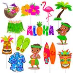 (36pcs) Hawaii Luau Cupcake Toppers Picks Glitter Flamingo Cake Topper Palm Tree Fruits Tropical Party Decorations Hwaii Birthady Wedding Party Supplies