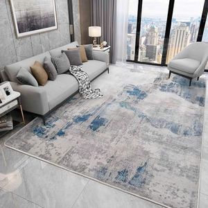 Rugs Living Room Grey Area Rugs for Bedroom Modern Abstract Rug Large Short Pile Rugs Carpet Non-Slip Soft Living Room Rugs Room Decor (Lake Blue/Grey/Beige, 200 x 250 cm)