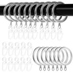 Roxanex 50PCS Metal Curtain Rings and Hooks, Silent Curtain Pole Rings, Hanging Rings for Curtain Poles Shower Curtains Rods Drapery (Silver, 37mm)
