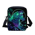 Biyejit Wolf Print Small Crossbody Shoulder Satchel Bag Sling Pack for Everyday Using