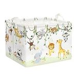 Clastyle Vine Woodland Animal Toy Shelf Basket for Kids Room Elephant Giraffe Lion White Rectangle Clothes Books Cube Storage Basket, 36L