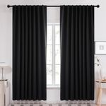 Deconovo Long Black Blackout Curtains, Back Tab and Rod Pocket Curtains, Thermal Insulated Room Darkening Curtains for Sliding Glass Door 70x108 Inch, 2 Panels