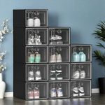 YITAHOME XL Shoe Storage Box Set, Stackable Shoe Organizers, Durable, Ventilated, Set of 12 - Black/X-Large Size