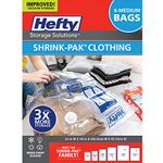 Hefty Shrink-Pak - 6 Medium Zipper Vacuum Storage Bags for Storage for Clothes, Pillows, Towels, or Blankets - Space Saver Vacuum Sealer Bags Ideal Under Bed Storage Solutions