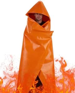 Mondoshop Fireproof Escape Cloak with Hood, Silicone Coated Fiberglass Fire Blanket, Flame Retardant Emergency Safety Cape for Home & Office Use, Orange
