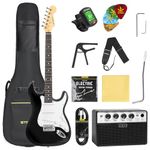 STRICH Electric Guitar Beginner Kit, Solid Body 39" Full Size Electric Guitar SSS Pick Up for Starter, with 10W Amp, Bag, Digital Tuner, Capo, Strap, String,Cable, Picks, SST-S10 Black