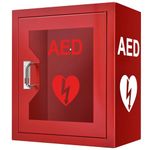 CMXIK AED Defibrillator Wall Mount Cabinet, AED Cabinet Metal Steel Plate with Snap Lock and PVC Transparent Window, fits All Brands Cardiac Science, 14.1 x 7 x 15.7 Inch (Red)