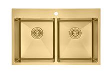 Yutong Top-Mount/Drop in Stainless Steel Kitchen Sink (30" x 20" x 9" Double Bowl, Gold)