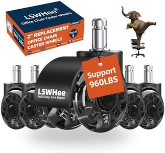 2'' Office Chair Wheels, Heavy Duty Desk Chair Caster Wheels Replacement, Mute Rubber Rotating Chair Wheels for Hardwood, Floors, Carpet, Universal Standard Stem Size Fit, Set of 5 (Transparent)