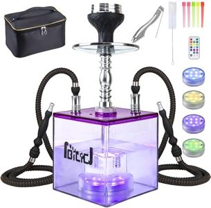 NBILIC Acrylic Cube 2 Hose Shisha Hookah Set with Everything Included, LED Light Hookah Machine, Perfect for Parties & Travel (Purple)