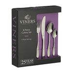 Viners Tabac 16 Piece 18/0 Stainless Stee Cutlery Set with Elegant Mirror Polished Flatware Gift Box, Silver