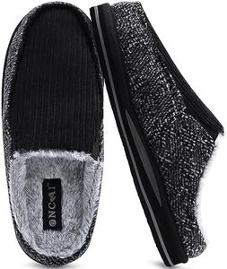 ONCAI Mens Slippers with Orthotic Arch Support,Cotton-Blend Corduroy Plantar Fasciitis High-Density Memory Foam House Slippers Warm Stripe Clogs Slip-on Indoor Outdoor Rubber Sole Black Size 13