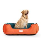 KIBBO Ultra Soft Premium Luxury Pet Bed for Dog and Cat|100% Polyfill Cotton, Washable Cover,Anti Slip Base| Medium, Large and Extra Large Size Breeds|Orange-Green