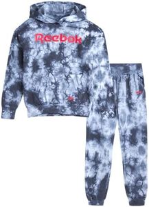 Reebok Girls Sweatsuit - 2 Piece Performance Fleece Sweatshirt and Jogger Sweatpants - Tie Dye Activewear Set for Girls, 7-12, Tie Dye White, 4