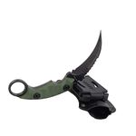 MASALONG Outdoor Survival claw Tactical teeth Knife Double edged sharp Fixed Blade Knife With Sheath (5CR Black Stone wash Green handle)