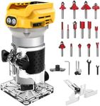 Router Tool Cordless Wood Palm Router Tool Compatible with Dewalt 20V Battery,21V 800W Brushless Handheld Palm Routers for Woodworking Hand Edge Trimmer with 15 PCS 1/4" Router Bits Set (No Battery)