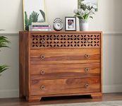 PS DECOR Handcrafted Sheesham Wood Dressers Chests of 4 Drawers | Kitchen Crockery Cabinet Unit | Sideboard Storage Cabinets | Bedroom Furniture | Wooden Chests of Drawers (Honey Finish)