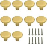 Cabinet Knobs WorthPlanet 10 Pack 25 x 20mm Brushed Brass Cabinet Knobs Gold Drawer Knobs for Dresser Drawers Kitchen Bathroom Hardware Door Knobs W200020 (S)