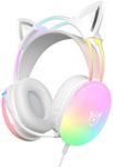 ONITOON Cat Ear Gaming Headset with Mic, RGB Rainbow Lighting, Surround Sound, 3.5mm Wired Over-Ear Headphones for PC/PS4/PS5/Switch/Laptop, Lightweight & Adjustable Headband