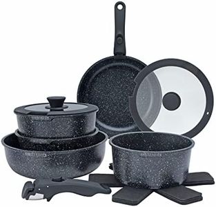 Country Kitchen 13 Piece Pots and Pans Set - Safe Nonstick Cookware Set Detachable Handle, Kitchen Cookware with Removable Handle, RV Cookware, Oven Safe (Black)