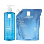 La Roche-Posay Body Wash, Lipikar Cleansing & Moisturizing Gel Body Wash Refill Bundle Pack, with Shea Butter & Niacinamide for Dry & Sensitive Skin, Soap Free, Paraben Free, 400mL + Refill, Pack of 2