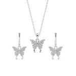 Clara 925 Sterling Silver Fia Butterfly Pendant Earrings Chain Necklace Jewellery Set | Platinum Plated, Swiss Zirconia | Gift for Women and Girls