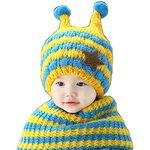 KETKAR Baby and Kids Cute Honeybee Winter Baby Crochet Hat and Scarf Kids Boys Girl Knitted Cap & Scarf_Yellow|Blue,06-36 Months