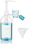 Oylik Glass Mouthwash Dispenser with Cup Holder, Mouthwash Dispenser for Bathroom 17oz Refillable Clear Mouthwash Container Pump with Funnel & Label -1Pack