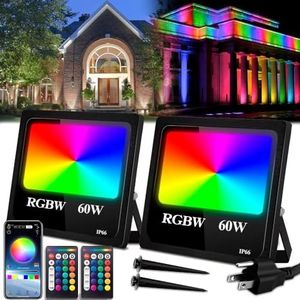 Led Flood Light Outdoor 600W Equiv Color Changing Smart RGB Lights 6000K DayLight with Bluetooth APP & Remote Control Stage Lights Timing DIY Scenes Waterproof Spotlight Indoor Landscape Lighting 2Pcs