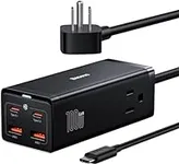 Baseus USB C Charger PowerCombo 100W - 6 in 1 Travel Power Strip USB C Desk Charging Station with 2AC Outlets, Fast Charging Extension Cord for Laptops iPhone Samsung iPad (100W Type C Cable Included)