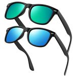 KANASTAL 2 Packs Green Sunglasses Mens Polarised Blue Mirrored Sunglasses Retro Womens Square Retro Polarized Cool Coloured Ladies Sunglass UV Protection - Blue Lens + Green Lens