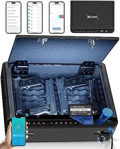 BILLCONCH Smart Gun Safe - Biometric Gun Safe for Pistols with Fingerprint/Full-digital Keypad/Key/Smartphone Lock, Quick-Access Pistol Safe for Beside Nightstand Handgun Safe with LCD/Voice Guide