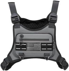 Muserise Sports Chest Bag For Men Women, Water Resistant Lightweight Front Chest Pack, Running Vest Bag With Built-In Phone Holder & Extra Storage For Workouts, Running, Cycling (Gray)
