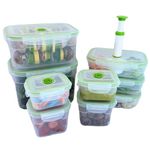 Lasting Freshness Vacuum Seal Food Storage Containers - Deep Freezer Food Sealer - Hand Held Vacuum Food System - Quick Seal Marinator - Rectangle - 19Pc - Green Color