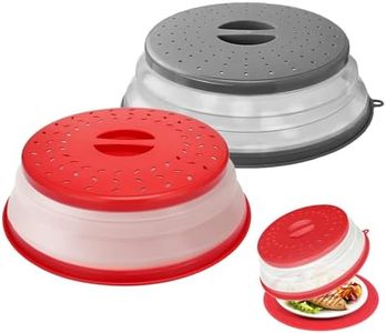 2 Pack Collapsible Microwave Splatter Cover - Vented Microwave Lid with Hook Hole, Splatter Guard for Plates, Dishes & Bowls, Multi-Use as Vegetable Fruit Colander - BPA-Free(Grey + Red)