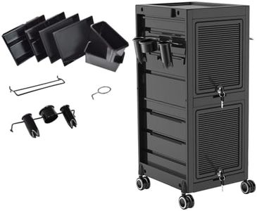 GarveeTech Salon Tool Storage Trolley Rolling Cart with 6 Trays & 3 Heat Resistant Appliance Holders - Lockable Hairdressing Tool Cart with 2 Keys, Extra Storage Upgrade