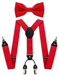 JEMYGINS Red Suspender and Silk Bow Tie Sets for Men (Red)