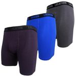 Mens Location Boxers Sports Longer Leg Trunks Boxer Shorts Adults Underwear Grey Blue Burgundy 3 Pack (Mustang 2, 3XL)