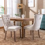 ModernLuxe Dining Chairs Set of 2, Upholstered Velvet Dining Chairs, Button Tufted Kitchen Chairs with Solid Wood Legs, Riveted Trim and Knocker Ring, Chairs for Living Room Dining Room, Beige