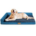 Patas Lague Orthopedic XXL Dog Bed for Extra Large Dogs 122x76cm, Waterproof L Shaped Big Large Dog Sofa Beds with Removable Washable Cover, Soft Pet Couch Bed Mat with Nonskid Bottom, Navy Blue