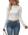 OUGES Womens Mock Turtleneck Fall Sweater Long Sleeve Shirt Lightweight Ribbed Knit Pullover Winter Ladies Top Dressy(White, M)