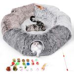 Odoland Extra Large Cat Doughnut Bed Tunnel, Multifunctional Cat Tunnels Foldable Pet Play Tunnels with Ball & Peek Holes, 20 Pcs Interactive Toy for Indoor Cats Kitten Puppies