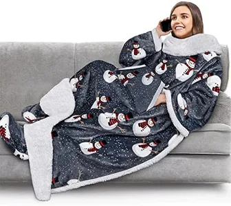 PAVILIA Sherpa Blanket with Sleeves, Foot Pocket for Women Men Adults, Thick Wearable Blanket Throw Wrap, Fleece Warm Snuggle Blanket Robe, Cozy Gift Ideas Wife Mom, Snowman Gray