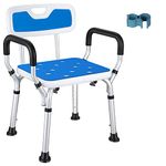 NArra Shower Stool with Pad, Height Adjustable Shower Chair with Detachable Armrests Backrest, Heavy Duty Perching Stool Load up to 150kg, Bath Chair Bathroom Aid for Seniors, Pregnant Women, Disabled