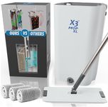 X3 Mop XL, Separates Dirty and Clean Water, 3-Chamber Design, Flat Mop and Bucket Set, Hands Free Home Floor Cleaning, 3 Reusable Microfiber Mop Pads Included