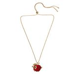 Betsey Johnson Apple Pendant Slider Necklace, No Size, Non-Precious Metal Glass Plastic, No Gemstone