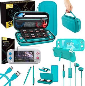 Orzly Switch Lite Accessories Bundle - Includes Carry case & Screen Protector for Nintendo Switch Lite Console (2019), USB Cable, Games Holder, Comfort Grip Case, Headphones, Thumb-Grip Pack & more included [Orzly Gift Pack Edition - Turquoise Blue]